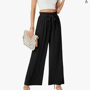 Large NWT Womens Wide Leg Pants High Waist Flowy Adjustable Knot Loose Trousers